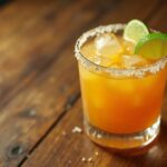 Margarita with Grand Marnier on a wooden table.