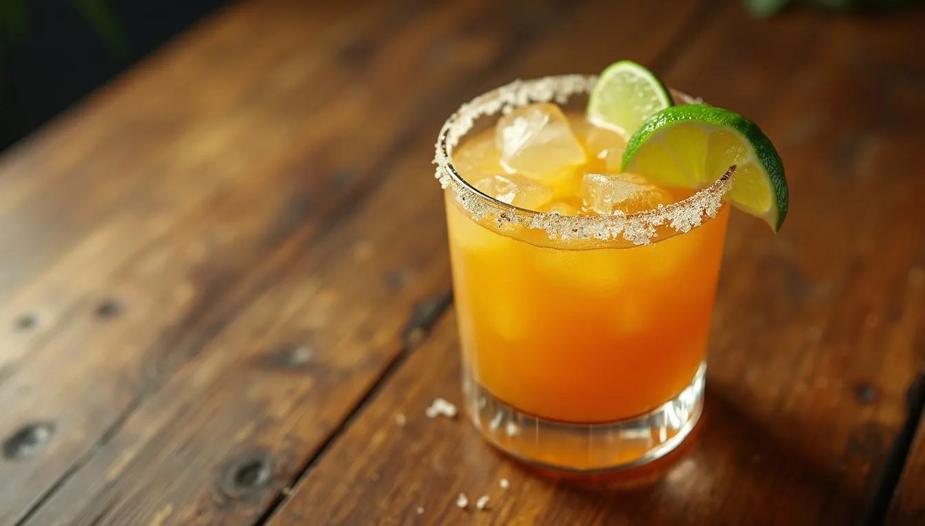 Margarita with Grand Marnier on a wooden table.