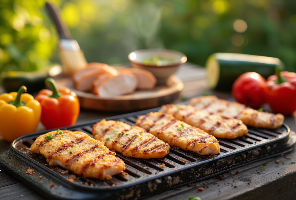 Chicken cutlets and thin sliced chicken breast on a cutting board