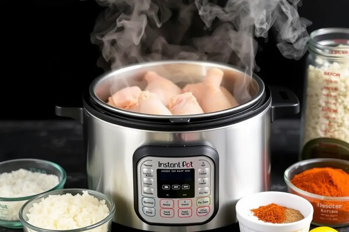 Instant Pot cooking chicken and rice