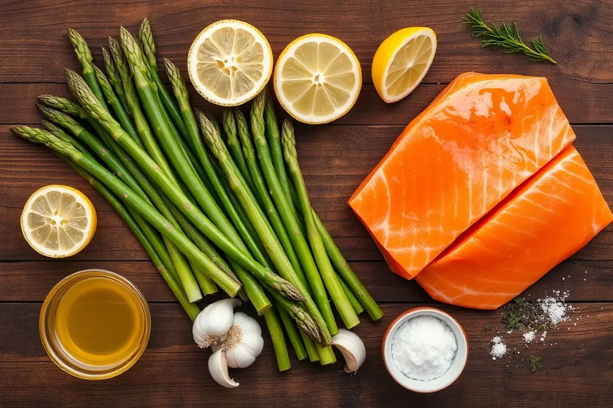 Fresh ingredients for salmon and asparagus