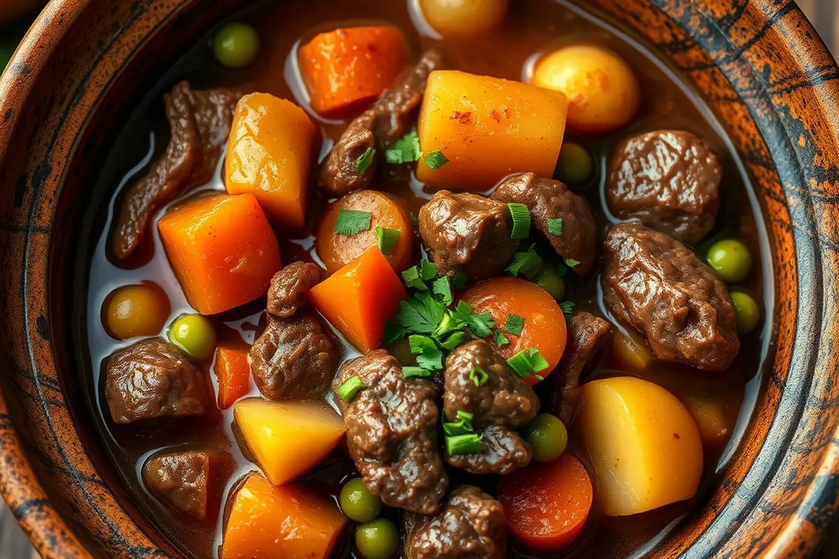 Close-up of a savory beef stew