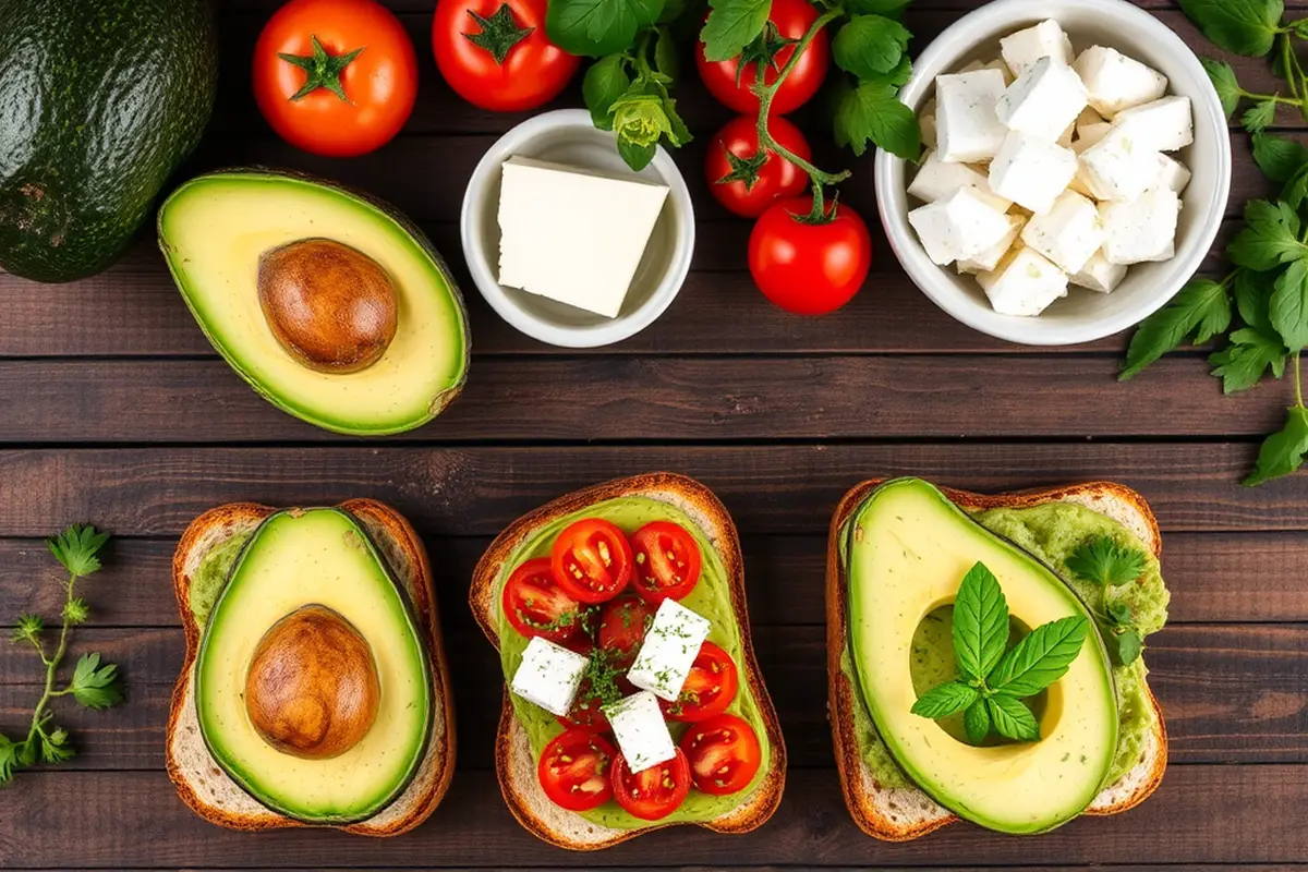 Fresh ingredients for various avocado toast recipes