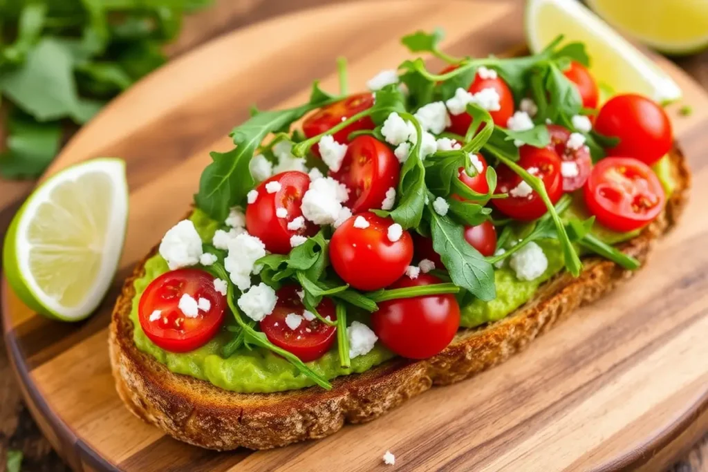 Colorful avocado toast with toppings