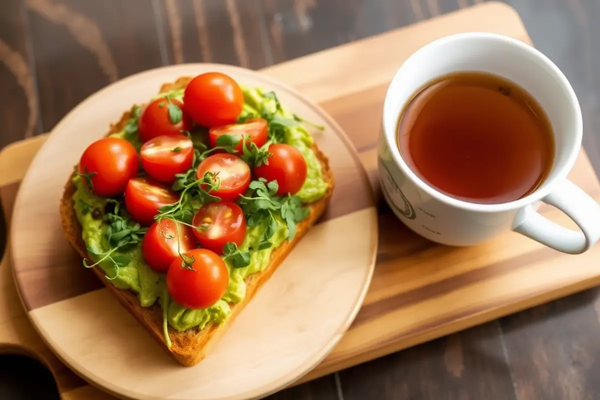 Avocado toast with tomatoes and microgreens