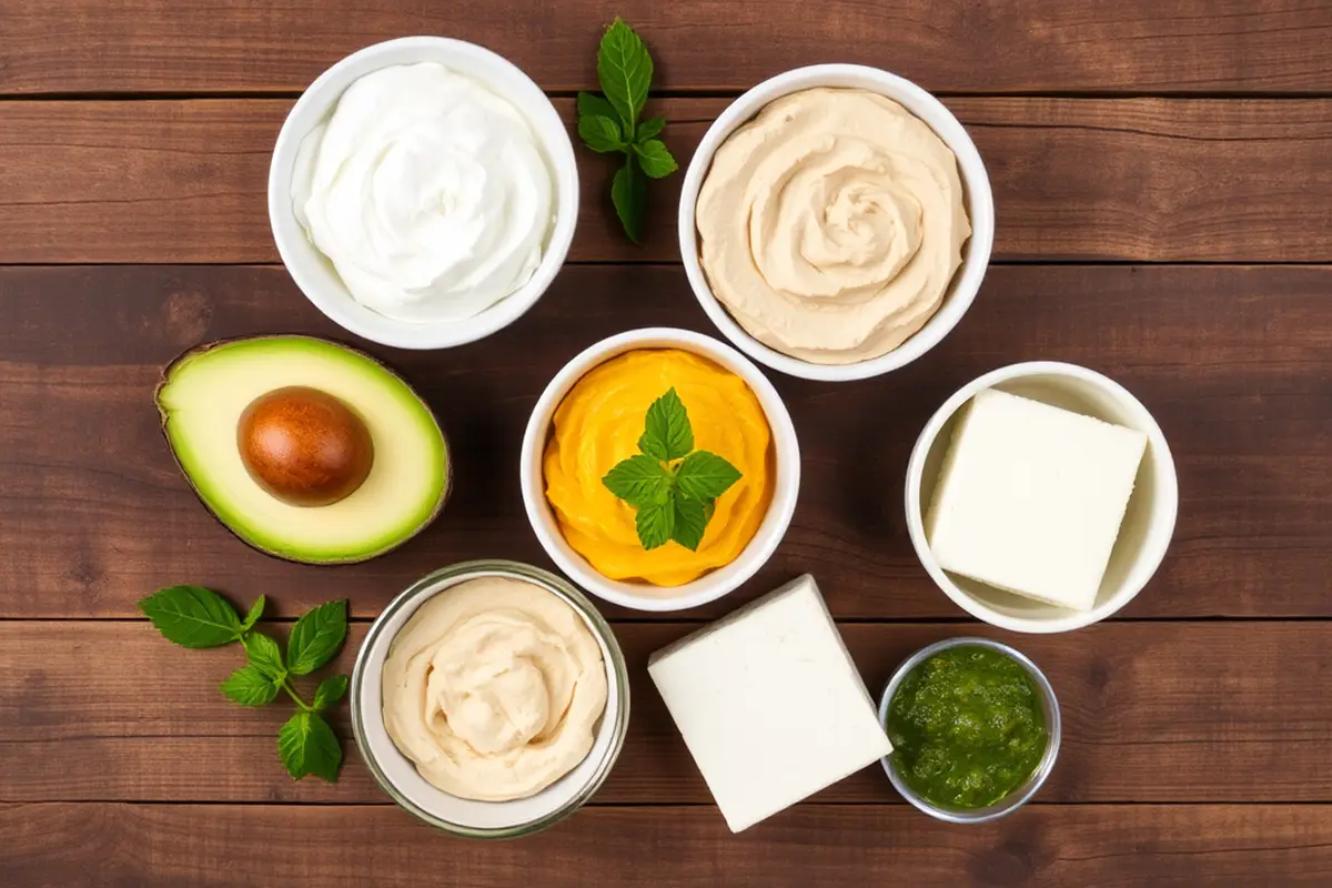 Fresh ingredients for mayonnaise substitutes in tuna salad.