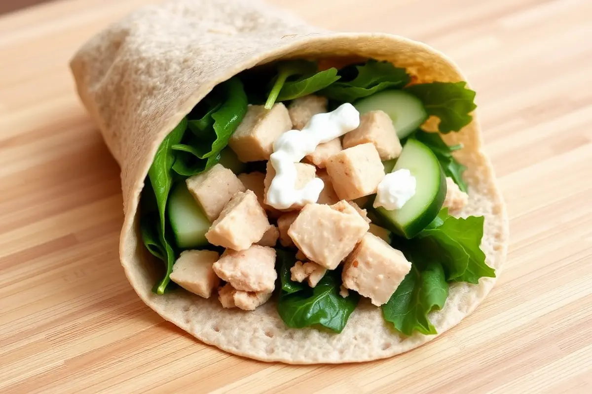 Tuna wrap with whole grains and fresh vegetables