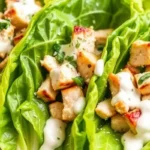 Close-up of Chicken Caesar Lettuce Wraps with chicken and Parmesan cheese