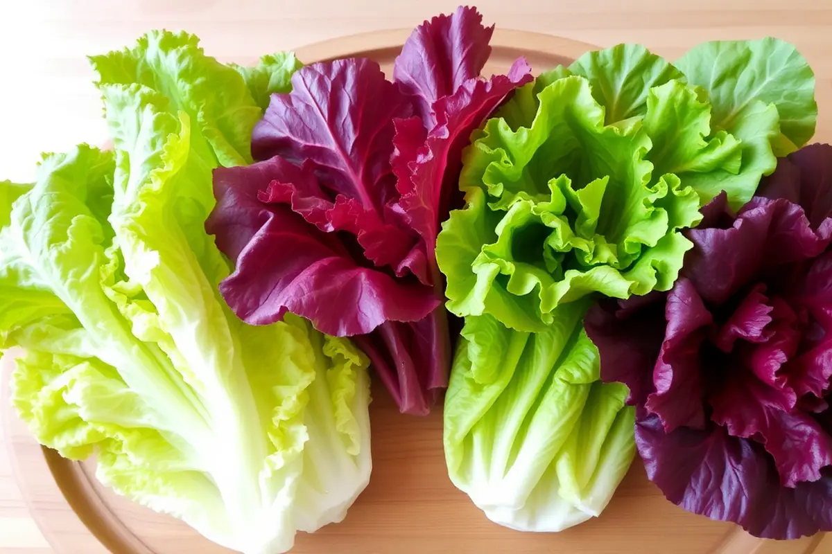 Variety of lettuces including butter, green leaf, and red leaf for wraps