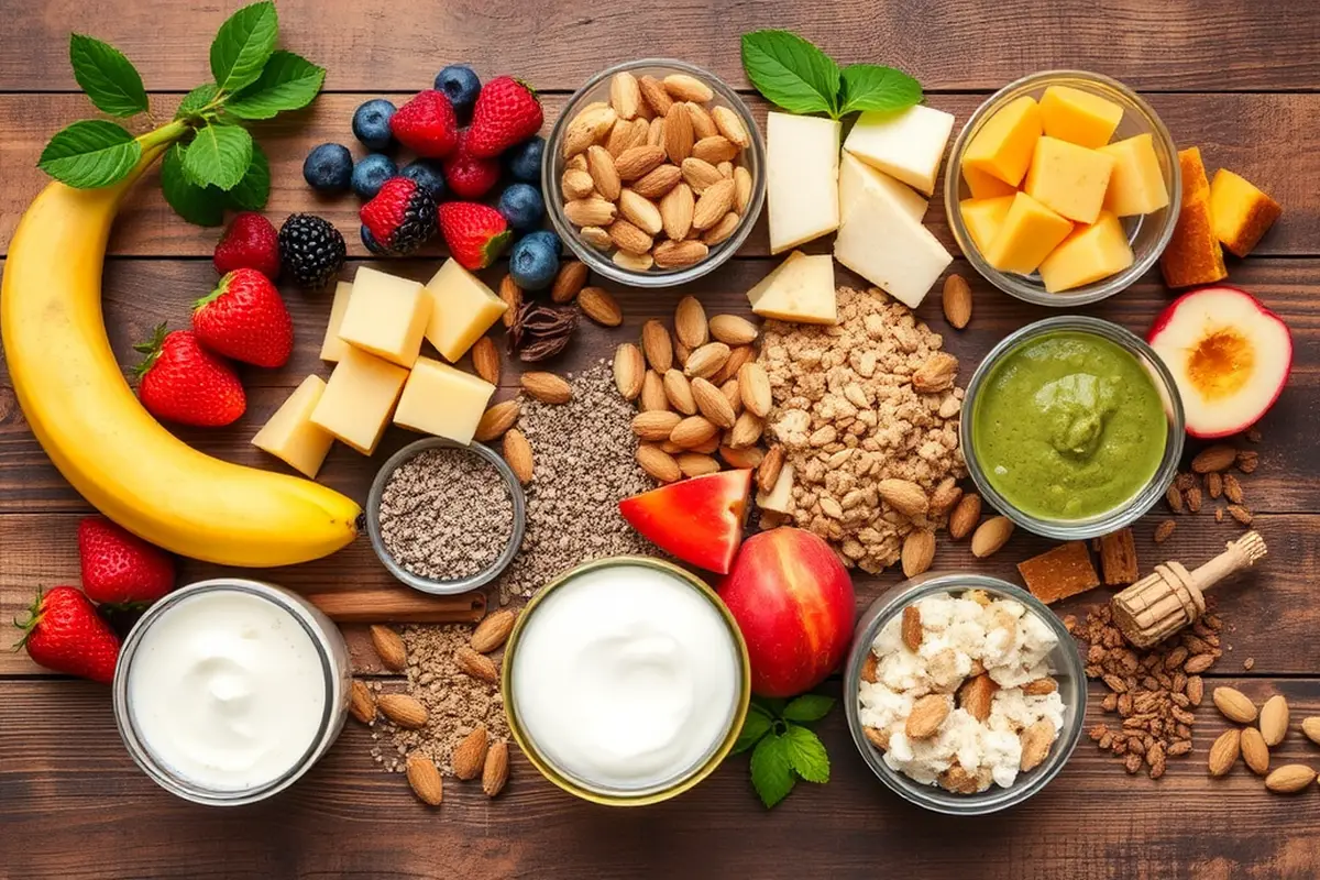 Array of ingredients for various overnight oats recipes.